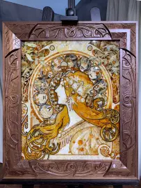 Walnut and amber panels by Alphonse Mucha "Zodiac"